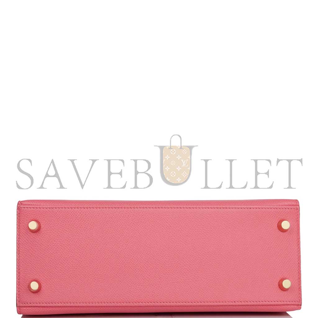 HERMÈS MASTER KELLY SELLIER 25 ROSE AZALEE VERSO EPSOM PERMABRASS HARDWARE (25*17*7cm)